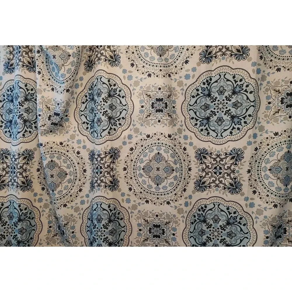 Blue Fabric Shower Curtain: Floral Mandala Design Original